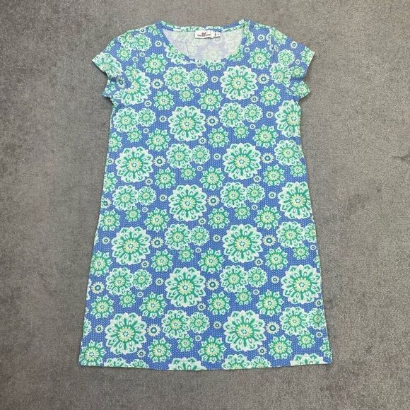 Vineyard Vines Womens Mandala Floral Short Sleeve Shift Dress Blue Green Small - Picture 1 of 5